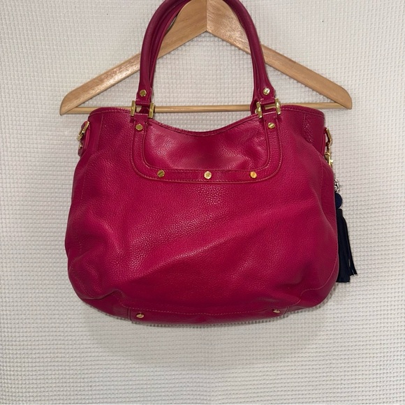 Tory Burch Amanda Magenta Pink Pebbled Leather Hobo Shoulder Bag w/Tassel Charm - Picture 2 of 16